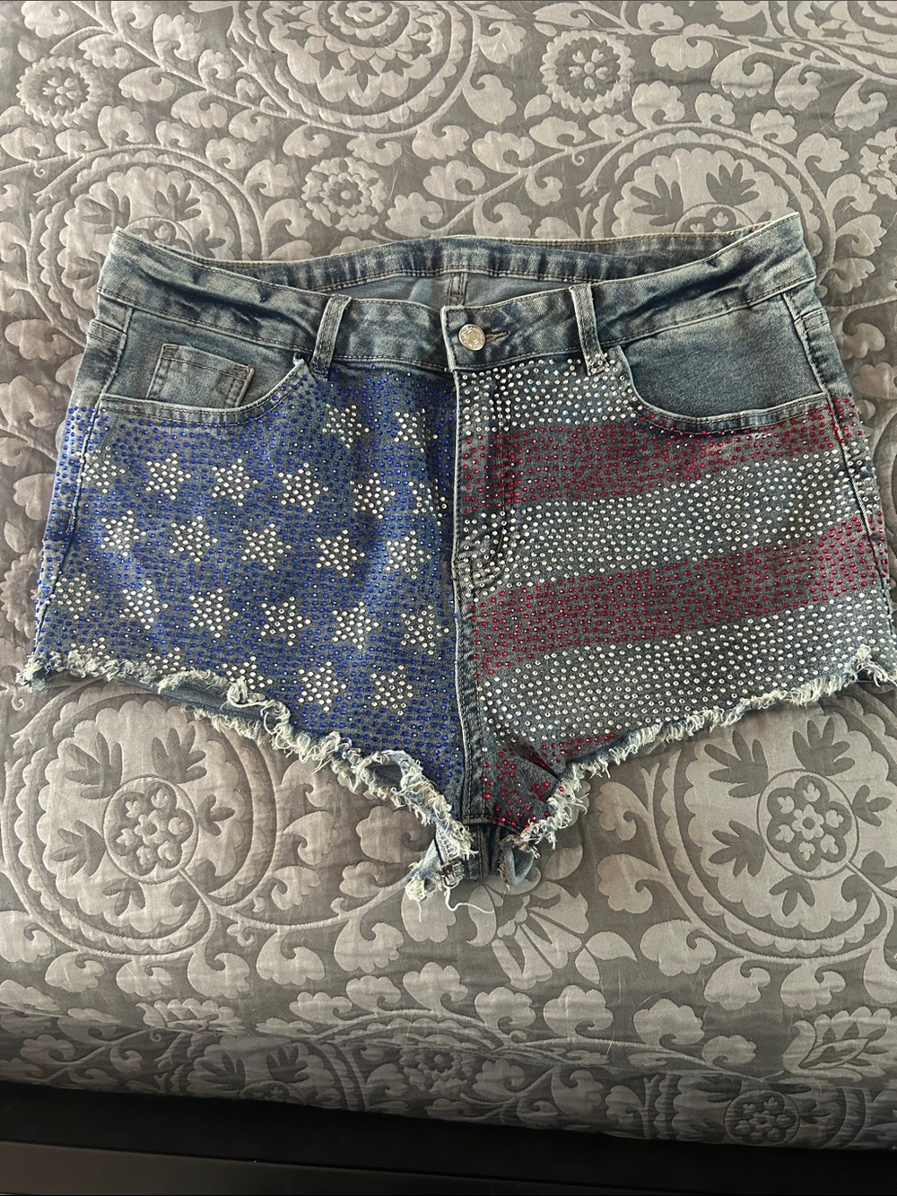 Denim Flag Sequin Women’s Shorts - Blue & Red